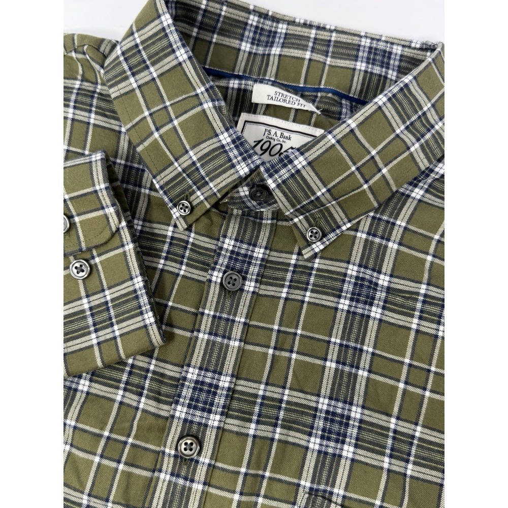 Jos A Bank 1905 Mens Stretch Tailored Fit Green/Blue Plaid Flannel Shirt XL G1